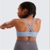 CRZ YOGA Girls Butterluxe Cross Back Sports Bra - Yoga Athletic Casual Tops Scoop Neck Padded Crop Kids Teen Cambric Blue Small view 2