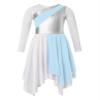 Shinsto Kids Girls Metallic Gold Color Block Long Sleeve Praise Dance Dress Worship Robe Liturgical Lyrical Costume D0085#LightBlue 10 Years view 3