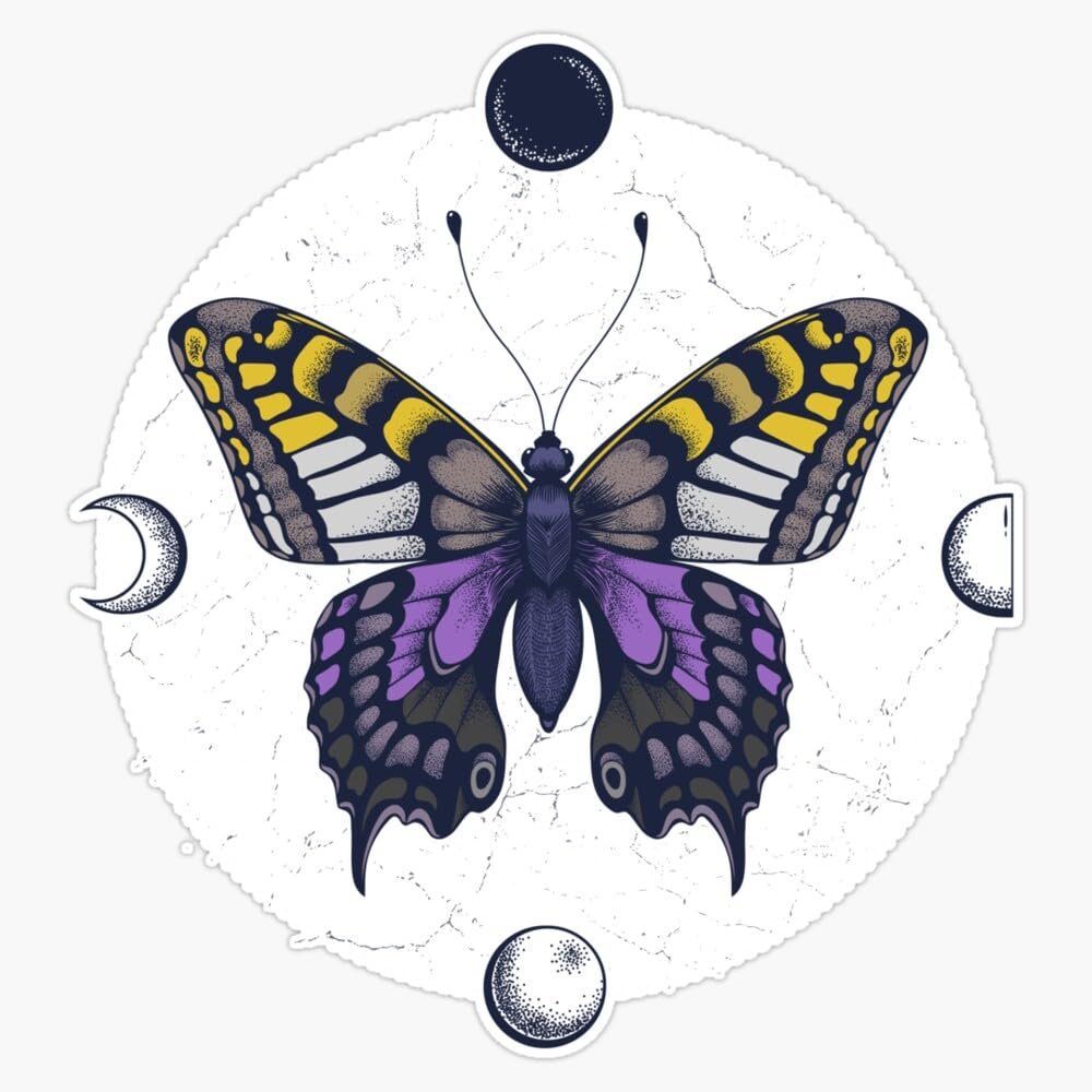 Nonbinary Butterfly Bumper Sticker Vinyl Decal 5"