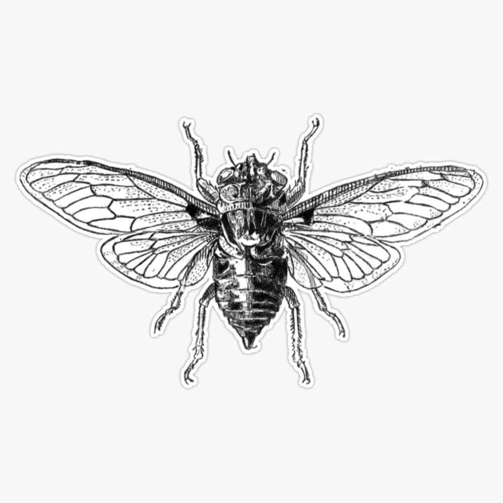 Cicada Design - Cicada 3301 | Insect Cartoon Black & White Bumper Sticker Vinyl Decal 5"
