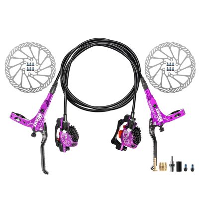 MirOdo Bike Hydraulic Disc Brake Set 4 Piston Dual Brake Powerful Brake Left Front Right Rear Aluminum CNC Disc Brake with 160mm Rotors and 800/1600mm Hoses for MTBs (Color : Purple)
