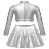 JEATHA Kids Girls Dance Outfits 2-Piece Party Dress Costume Shiny Sequin Crop Tops with Metallic Skirt Set Silver 10 Years view 2