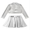 JEATHA Kids Girls Dance Outfits 2-Piece Party Dress Costume Shiny Sequin Crop Tops with Metallic Skirt Set Silver 10 Years view 4
