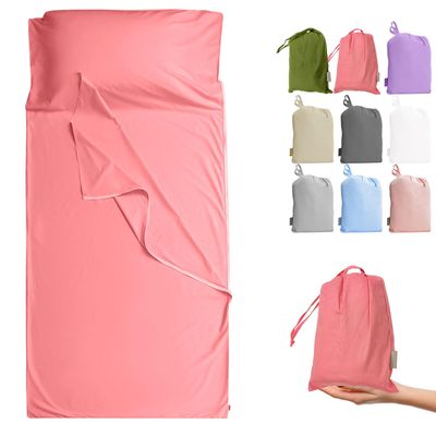 Cozysilk Brand - GANNAFEE Cotton Sleeping Bag Liner with Zipper - 100% Cotton Travel Sheet Sleep Sack Adult - Travel Sleeping Bag for Hotels Camping Hiking (Double - 71 x 87 inch, Watermelon Red)
