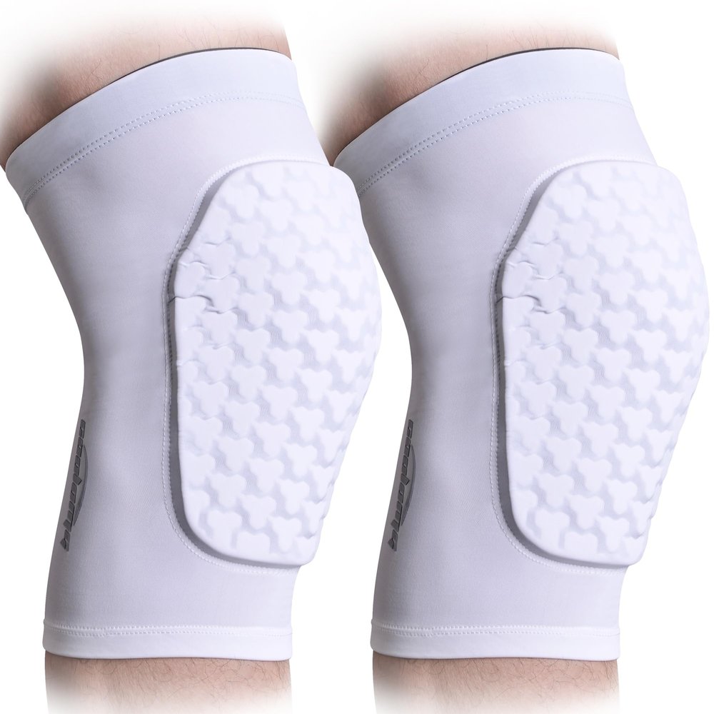 COOLOMG Basketball Knee Pad for Kids Youth Adult, Compression Anti-slip Knee Sleeve for Volleyball Football, Sports Knee Protector (1 Pair) White L