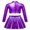 JEATHA Kids Girls Dance Outfits 2-Piece Party Dress Costume Shiny Sequin Crop Tops with Metallic Skirt Set Purple 14 Years view 2