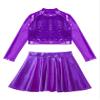 JEATHA Kids Girls Dance Outfits 2-Piece Party Dress Costume Shiny Sequin Crop Tops with Metallic Skirt Set Purple 14 Years view 3