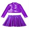 JEATHA Kids Girls Dance Outfits 2-Piece Party Dress Costume Shiny Sequin Crop Tops with Metallic Skirt Set Purple 14 Years view 4