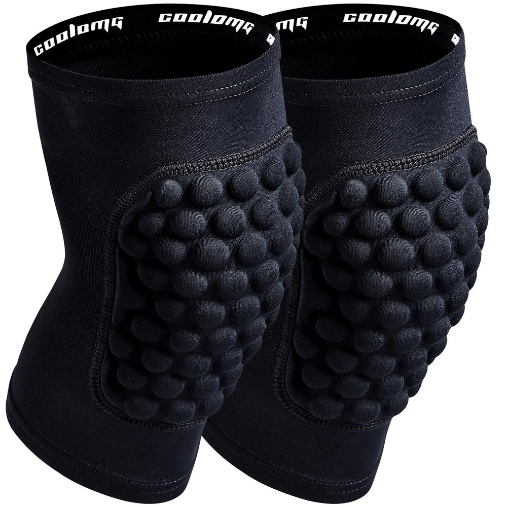 COOLOMG Basketball Knee Pad for Kids Youth Adult, Compression Anti-slip Knee Sleeve for Volleyball Football, Sports Knee Protector (1 Pair) Black S