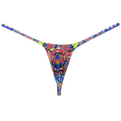Botmois Sexy Men's Spandex G-String Thong Underwear Male Contour Pouch Swim Bikini Sports Posing Tangas Mini T-back Red Mosaic M
