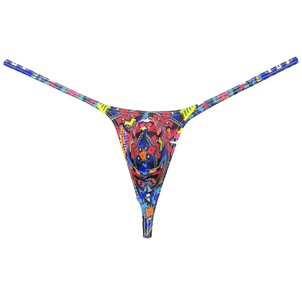 Botmois Sexy Men's Spandex G-String Thong Underwear Male Contour Pouch Swim Bikini Sports Posing Tangas Mini T-back Red Mosaic M