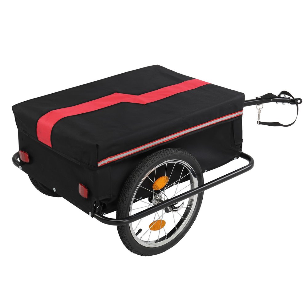 Bike Trailer Foldable Bicycle Trailer with Detached Cover, Quick Release Wheel, Anti-Rust Steel Frame and Universal Trailer Hitch, Bike Cargo Trailer for Moving Houses, Camping and Shopping