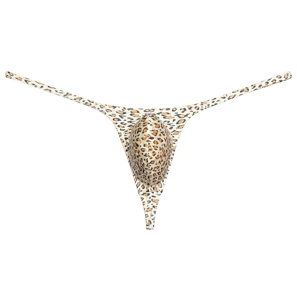 Botmois Sexy Men's Spandex G-String Thong Underwear Male Contour Pouch Swim Bikini Sports Posing Tangas Mini T-back Flesh Leopard L