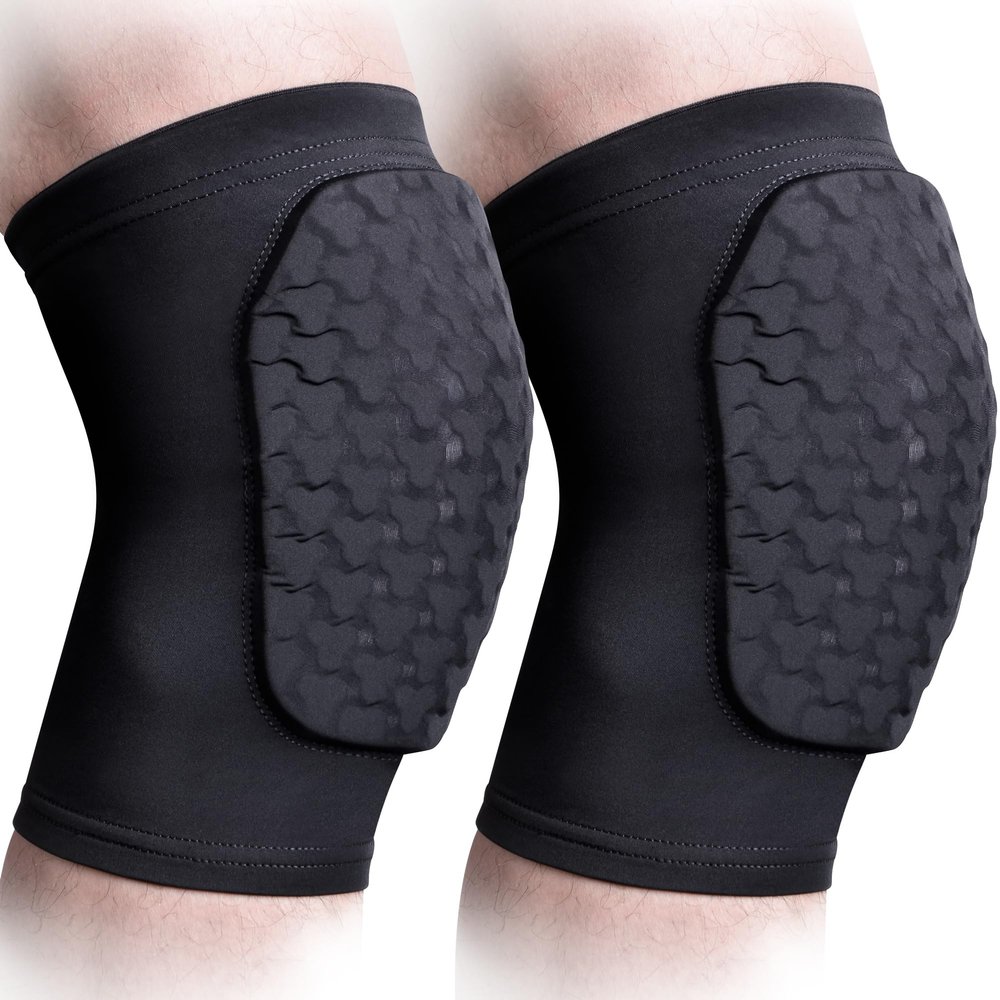 COOLOMG Basketball Knee Pad for Kids Youth Adult, Compression Anti-slip Knee Sleeve for Volleyball Football, Sports Knee Protector (1 Pair) Black XL