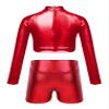 FEESHOW Kids Girls 2 Piece Metallic Ballet Dance Gymnastics Leotard Outfit Yourth Sequins Crop Top with Shorts Set Red 6 Years view 2