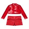 FEESHOW Kids Girls 2 Piece Metallic Ballet Dance Gymnastics Leotard Outfit Yourth Sequins Crop Top with Shorts Set Red 6 Years view 4