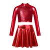 FEESHOW Girls Kids Sequined Metallic Crop Top with Pleated Mini Skirt Ballet Dancing Cheerleading Performance Costumes Red 10 Years view 1