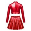 FEESHOW Girls Kids Sequined Metallic Crop Top with Pleated Mini Skirt Ballet Dancing Cheerleading Performance Costumes Red 10 Years view 2