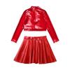 FEESHOW Girls Kids Sequined Metallic Crop Top with Pleated Mini Skirt Ballet Dancing Cheerleading Performance Costumes Red 10 Years view 4