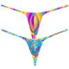 Botmois Sexy Men's Spandex G-String Thong Underwear Male Contour Pouch Swim Bikini Sports Posing Tangas Mini T-back 2-Pack(Big Pink Srtipe,Blue Flower) XL view 1
