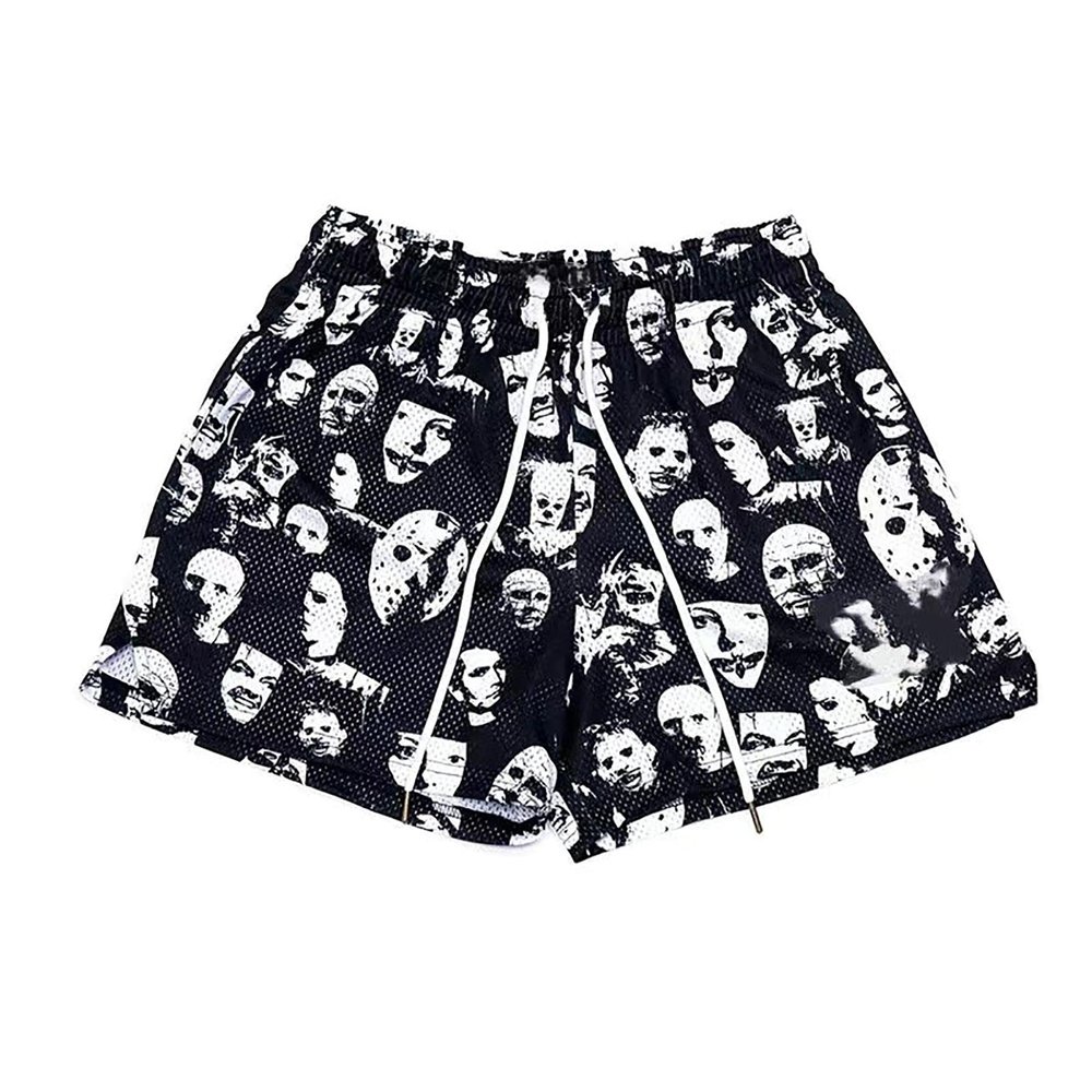 DIOTSR Mens Graphic Print Shorts Cool Mesh Basketball Shorts Casual Flat Front Shorts Summer Drawstring (Black,Large)