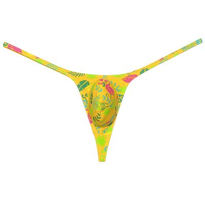 Botmois Sexy Men's Spandex G-String Thong Underwear Male Contour Pouch Swim Bikini Sports Posing Tangas Mini T-back Yellow Fern Leaf M