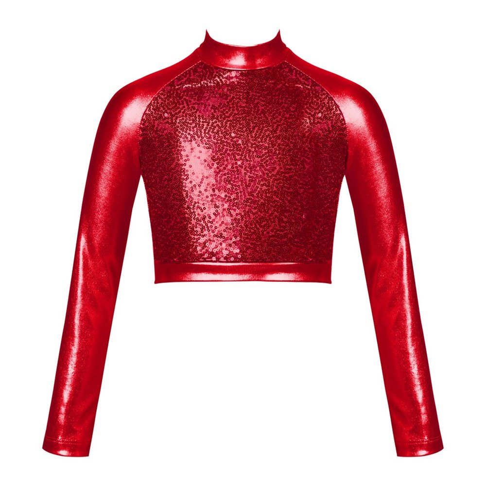JanJean Little Big Girls Long Sleeve Mock Neck Ballet Gymnastic Crop Top Athletic T-Shirt Top Yoga Cheerleading Dancewear Burgundy A 10 Years