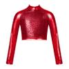 JanJean Little Big Girls Long Sleeve Mock Neck Ballet Gymnastic Crop Top Athletic T-Shirt Top Yoga Cheerleading Dancewear Burgundy A 10 Years view 1