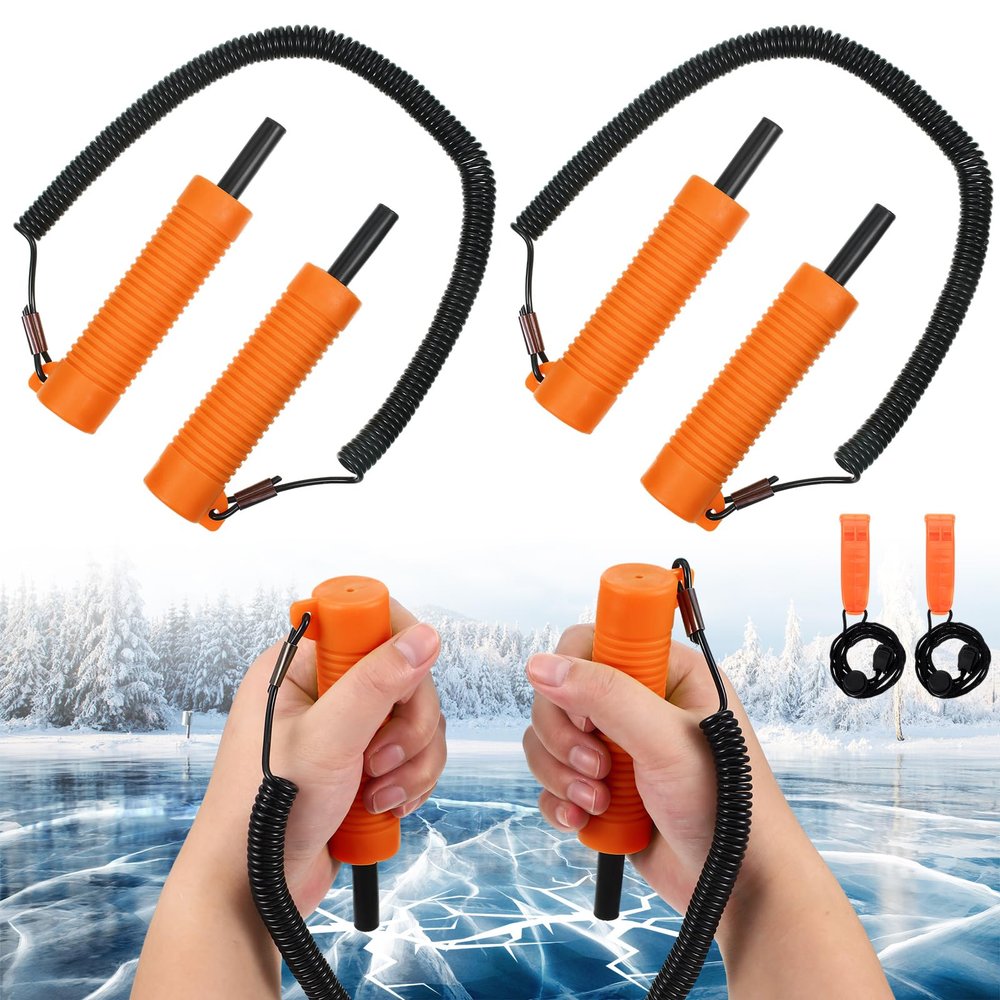 Gisafai 4 Pcs Retractable Ice Safety Picks Kits for ICES Fishing Skating Emergency Gear Accessories Portable Picks and Safety Whistle Tool Ice Spearing Equipment Winter Activities(Orange,Separate)