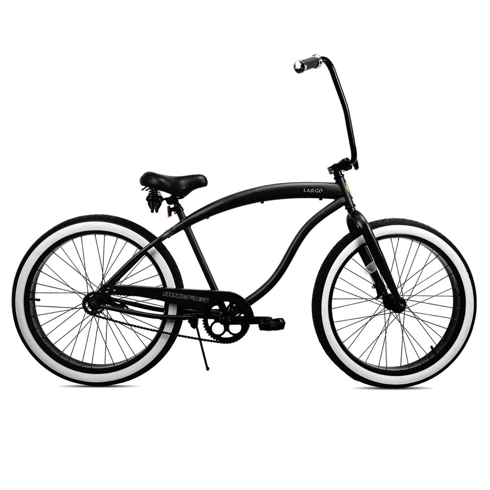 MICARGI Largo 26-inch Beach Cruiser Bike, 1-Speed, High Rise Handlebar, Three Piece Cranksets, Fat Alloy Rim 80mm,26x4.0 Fat Tire Bike, Bike for Adults, Complete Cruiser Bikes (Matte Black)
