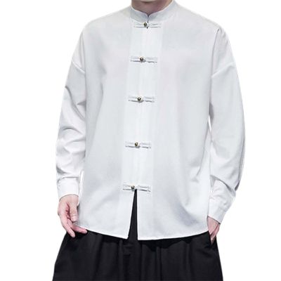 Mens Oriental Tai Chi Kung Fu Asian Chinese Top Jacket Coat Martial Art Cotton Shirts Chinese Traditional Long Sleeve Tang Kung Fu Tops Mandarin Collar Frog-Button up Shirt