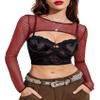 Avidlove Women Long Sleeve Crop Top Fishnet Top Red Mesh Top Rave Outfits Sheer Blouse XL view 1