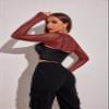 Avidlove Women Long Sleeve Crop Top Fishnet Top Red Mesh Top Rave Outfits Sheer Blouse XL view 2