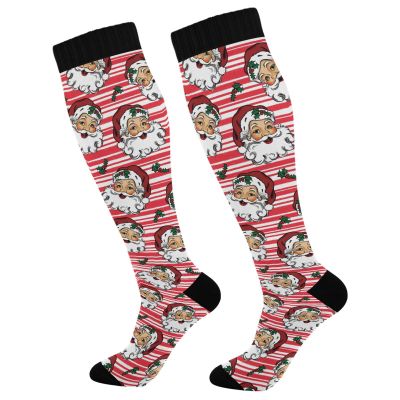 Wusikd Christmas Santa Claus Compression Socks for Women and Men Circulation Poinsettia Long Socks for Athletic Running 1