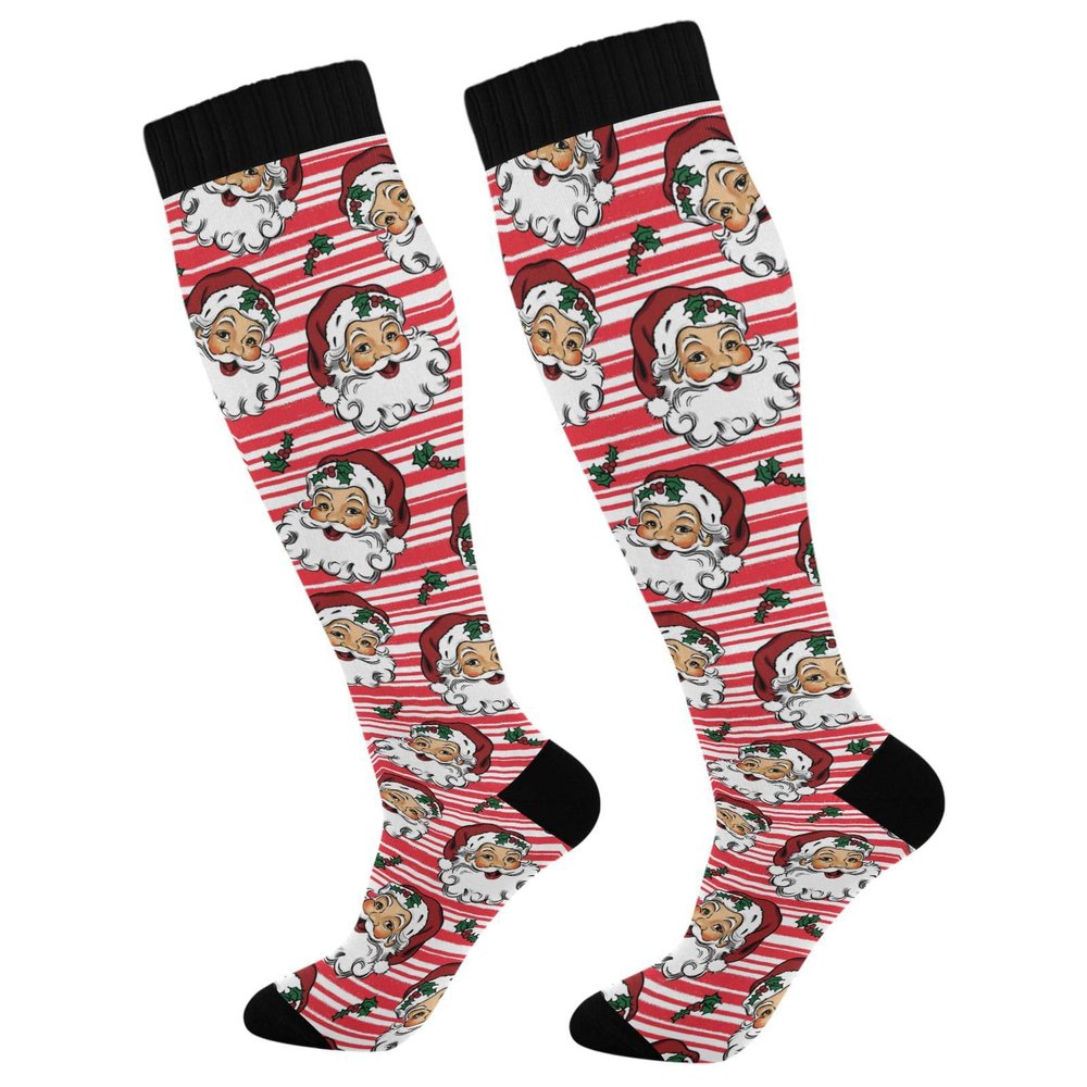 Wusikd Christmas Santa Claus Compression Socks for Women and Men Circulation Poinsettia Long Socks for Athletic Running 1