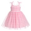 Baby Girls 1st Birthday Outfit Pink Gingham Tulle Tutu Dress Sleeveless Spaghetti Straps Bowknot Decor Pink and White Plaid Princess Party Cake Smash Clothes for Photo Shoot Pink Checkered 5-6 Years view 1