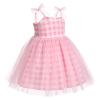 Baby Girls 1st Birthday Outfit Pink Gingham Tulle Tutu Dress Sleeveless Spaghetti Straps Bowknot Decor Pink and White Plaid Princess Party Cake Smash Clothes for Photo Shoot Pink Checkered 5-6 Years view 3