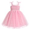 Baby Girls 1st Birthday Outfit Pink Gingham Tulle Tutu Dress Sleeveless Spaghetti Straps Bowknot Decor Pink and White Plaid Princess Party Cake Smash Clothes for Photo Shoot Pink Checkered 5-6 Years view 4