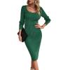Women's Slim Fit Long Sleeve Square Neck Bodycon Sweater Dress Ribbed Knit Side Slit Solid Green Midi Autumn Dress view 1