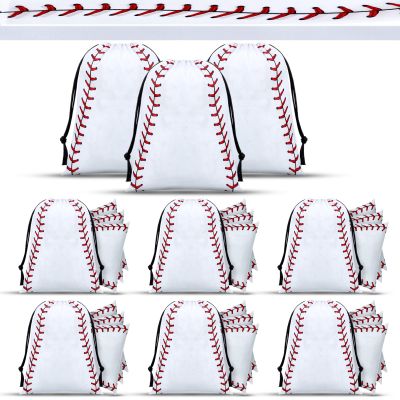 Hosuly 24 Pcs Baseball Drawstring Gift Bags Bulk Sports Goodie Candy Backpack 10 x 7 Inch for Party Favor Supplies