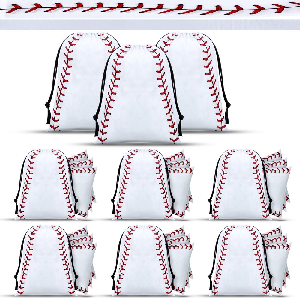 Hosuly 24 Pcs Baseball Drawstring Gift Bags Bulk Sports Goodie Candy Backpack 10 x 7 Inch for Party Favor Supplies