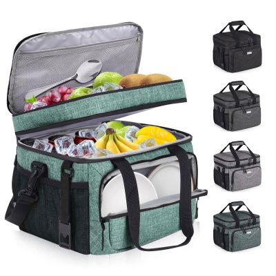 BAVGRED Insulated Lunch Box for Adults, 24 Cans Large Cooler Bag with Double Deck, Leakproof Waterproof Lunch Bag with Adjustable Strap for Work Office Picnic Beach