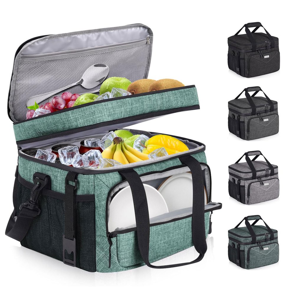 BAVGRED Insulated Lunch Box for Adults, 24 Cans Large Cooler Bag with Double Deck, Leakproof Waterproof Lunch Bag with Adjustable Strap for Work Office Picnic Beach