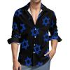 Israel Flag Hexagram Men's Long-Sleeve Button Down Shirts Hawaiian Beach Shirt Casual Blouse Top 5XL view 1