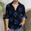Israel Flag Hexagram Men's Long-Sleeve Button Down Shirts Hawaiian Beach Shirt Casual Blouse Top 5XL view 2