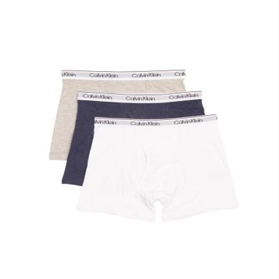 Calvin Klein Kids Boys' Modern Cotton Boxer Brief Underwear 3-Pack, Heather Grey/Heather Blue/White, Large