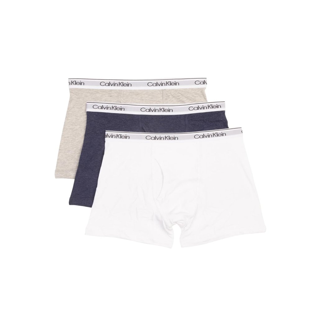 Calvin Klein Kids Boys' Modern Cotton Boxer Brief Underwear 3-Pack, Heather Grey/Heather Blue/White, Large