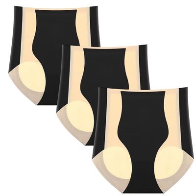 COALHO Hip Lifting Color Panel Panties,High Waist Hip Lift Briefs,Tummy Control Panties Underwear Women (black+black+black,XL)