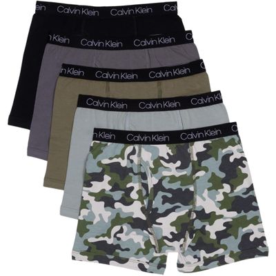 Calvin Klein Kids Boys' Modern Cotton Boxer Brief Underwear 5-Pack, Olivine Camp/Slate Gray/Heather Gray/Magnet/Black Arch, X-Large