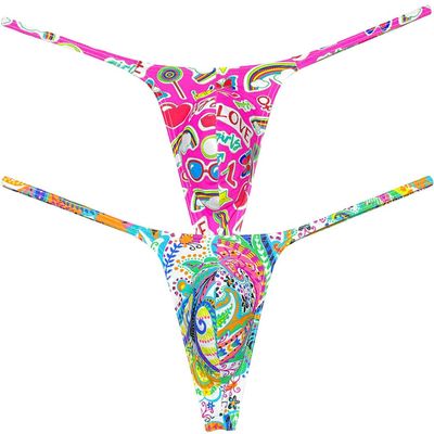 Botmois Men's Micro G-Strings Bikini Underwear Male Slim Pouch Swim Thong Minimal Coverage Posing Tangas Spandex T-back 2-Pack(Graffiti LettersGreen Twine Pattern) L